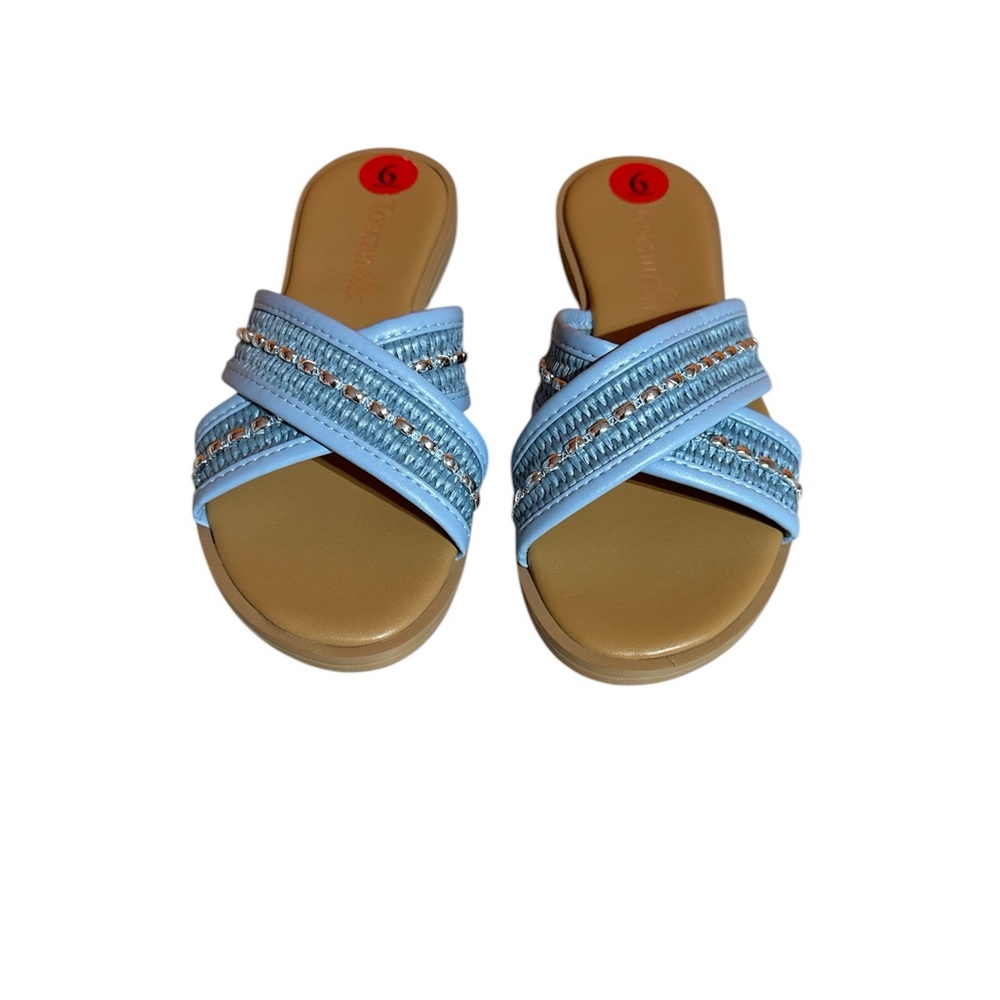 Toscanalla , Women's Light Blue Crisscross Embellished Slide Sandals